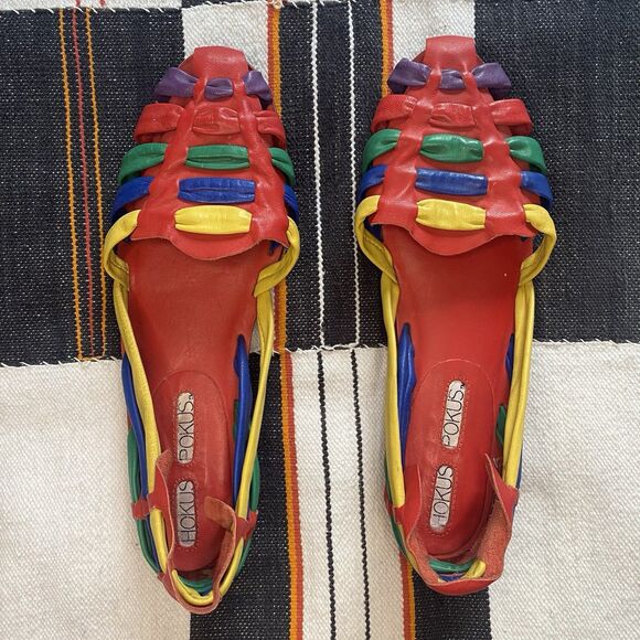 Vintage Hokus Pokus Leather Slip On Sandals. Rare. Size 8 M. Made In Brazil. - Picture 1 of 8